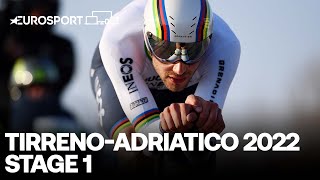 Filippo Ganna powered to victory on the opening stage of TirrenoAdriatico  Eurosport [upl. by Haldas]