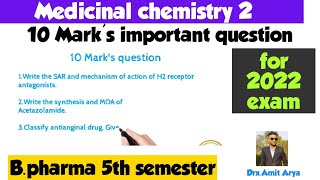 Medicinal Chemistry 5th semester Important Questions  Most Important Questions  10 Marks [upl. by Nivert]