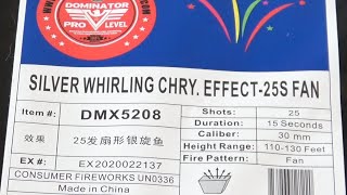 DMX5208 Silver Whirling Chry Effect 25 shot Fan cake of FLYING FISH [upl. by Morie]