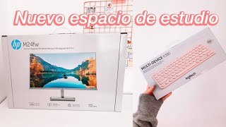 Mi nuevo escritorio🤍  Tour por mi escritorio 🖥monitor hp 24 teclado logitech K380🌱 [upl. by Joice]