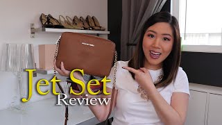 MICHAEL KORS Jet Set Crossbody Review  What Fits Inside  Whats In My Bag  Large Saffiano Leather [upl. by Cammie]