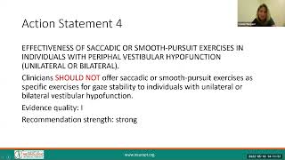 Vestibular Rehabilitation for Peripheral Vestibular Hypofunction Updated CPG 10 Action Statements [upl. by Elo]