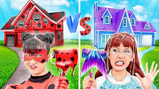 One Colored House Challenge Ladybug Vs Mermaid  Stories About Baby Doll Family [upl. by Aloel]