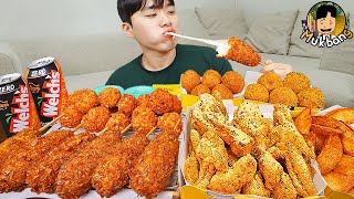 ASMR MUKBANG BHC 뿌링클 양념 치킨먹방 떡볶이 핫도그 치즈볼 CRISPY FRIED CHICKEN HOT DOG EATING SOUND [upl. by Aem]