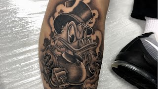 Scrooge McDuck Tattoo  Real Time and Time Lapse Disney Cartoon Character Anime black and grey [upl. by Nwadal450]