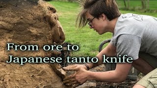 From ore to tanto knife  Part 1 Making the bloomery using primitive technology  Knifemaking [upl. by Eiznikam]