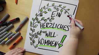 Flipchart gestalten  Begrüßung Ein Zweig mit grünen Blättern [upl. by Marcellus]