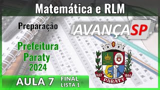 Aula 7 AVANÇA SP  Nível EF  Paraty RJ  Matemática e RLM [upl. by Eiramlatsyrk946]