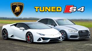 Tuned Audi S4 vs Lamborghini DRAG RACE [upl. by Llessur]