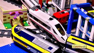 Lego Trains Crash amp Fun  Lego high speed passenger and cargo trains  for kids  Kiddiestv [upl. by Nosmoht]