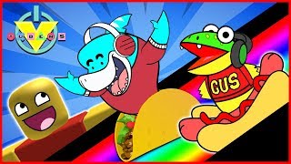 Roblox Slide Down GIANT FOOD and Get Eaten Lets Play VTubers Big Gil VS Gus [upl. by Minetta792]