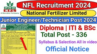 NFL Recruitment 2024  Diploma ITI amp Bsc  Total Post  336  NFL JEATechnician Recruitment 2024 [upl. by Dogs]