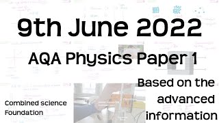 AQA Physics Paper 1 Revision  9th June 2022  GCSE Combined Science Foundation Exam [upl. by Larrie751]