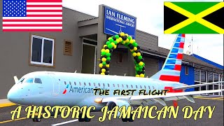 American airlines first flight to Ian Fleming international airport in Jamaica [upl. by Yerrot]