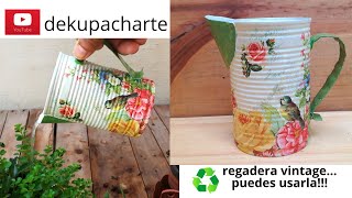 JARRA VINTAGE CON DECOUPAGE RECICLANDO LATA una ternurala puedes usar super IDEA PARA VENDER [upl. by Ackerley]