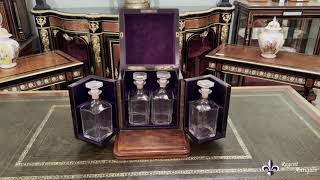 Antique Victorian Walnut 4 Bottle Crystal Decanter Tantalus [upl. by Terrej]