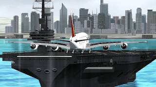 FSX A380800 PHILIPPINE AIRLINES XTREME XWIND LANDING IN AN AIRCRAFT CARRIERnear RPLS1 [upl. by Ahrendt809]