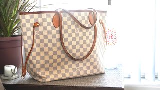 Louis Vuitton Neverfull MM Tote  Damier Azur  Review  Reveal  What fits  asmr [upl. by Sandro]