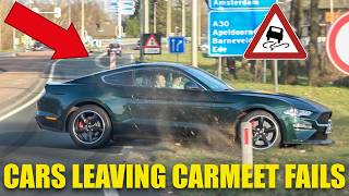 Cars Leaving Carmeets  BEST OF FAILS CLOSE CALLS ALMOST CRASHES BMW M Audi RS Mustang AMG Etc [upl. by Kassab]