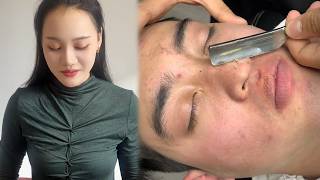 💈ASMR  Removes a lot of dead skin and lint from mens faces 🪒 Wonderful Shave Skin Care [upl. by Keller]