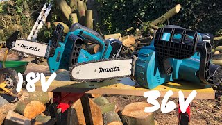 Makita 18V vs 36V Akku Kettensäge cordless chainsaw DUC 252 vs DUC 122 [upl. by Enimaj400]