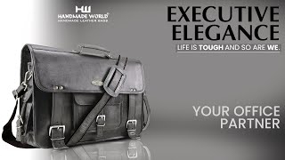 Executive Elegance Black Leather Messenger Bag By Handmade World  Briefcase [upl. by Bernardine]