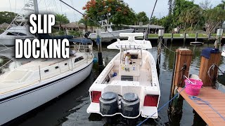 LEARN TO BACK A BOAT INTO A SLIP  How to Dock  Gale Force Twins [upl. by Erdnaek]