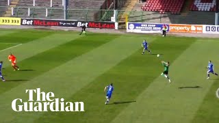 Glentoran score 40yard header past Roy Carroll He hasnt scored that [upl. by Kellyann945]