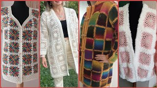 Nuevo y elegante tejido de crochet para mujer chaqueta cuadrada de abuela chaleco cárdigan [upl. by Dani]