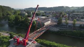 Rundflug um die fertig eingehobene temporäre Brücke [upl. by Garbers]