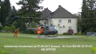 Landeanflug auf den Heliport vom Krankenhaus Geilenkirchen Germany  Air Force Bell UH1D 7087 [upl. by Skardol]