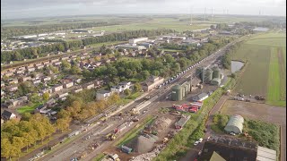 Dronebeelden werk aan het spoor tussen Groningen en Winschoten [upl. by Marabelle]