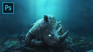 Glowing Rhino Undewater Photoshop Tutorial Manipulation Effects [upl. by Yatnoed]