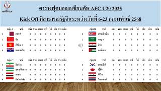 ตารางสายฟุตบอลเอเซียนคัพ AFC U20 2025 ที่สาธารณรัฐจีนระหว่างวันที่ 623 กุมภาพันธ์ 2568 afc U20 [upl. by Itsuj207]