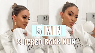 HOW TO EASY 5 MIN EVERYDAY SLICKED BACK BUN  VALE LOREN [upl. by Nilak286]