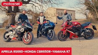 Comparativo Aprilia RS660 vs Honda CBR650R vs Yamaha R7 motosnet  ¿cambio generacional [upl. by Crofoot734]