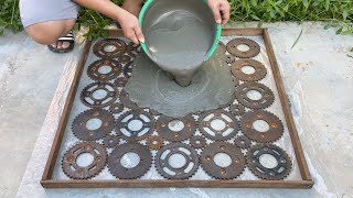 Recycled Metal Gears and Cement  How to make an outdoor coffee table from metal gears and cement [upl. by Eseekram]