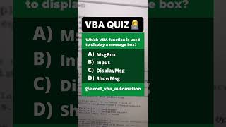 Which VBA function is used to display a message box🤔 shortsvideo vba automation [upl. by Gert]