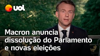 Macron dissolve Parlamento e anuncia convocação de novas eleições legislativas na França [upl. by Oremoh758]