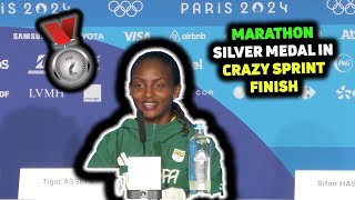 TIGST ASSEFA EARNS SILVER MEDAL IN 2024 PARIS OLYMPICS WOMENS MARATHON VS SIFAN HASSAN [upl. by Dinny]