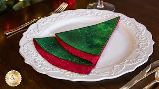 Simple DIY Folded Christmas Tree Napkin  Shabby Fabrics Tutorials [upl. by Kesley243]