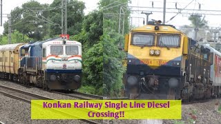 Diesel Memories Back Konkan Railway Single Line Diesel Crossing Marusagar Express meets Tutari Exp [upl. by Sissy]