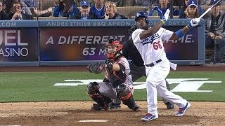 Puig takes pitch launches homer gets heated [upl. by Atnahsal]