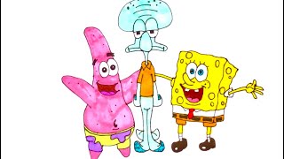 how to draw spongebob patrick and squidward [upl. by Leahcimnaj]