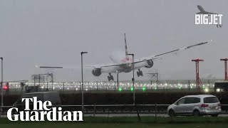 Plane makes bumpy landing at London Heathrow during Storm Gerrit [upl. by Rimidalg658]