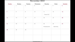 November 2021 Calendar Printable with Holidays [upl. by Zinn]