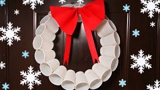 Recycled Christmas Crafts  Plastic Cups Wreath  Christmas Tree Ornaments [upl. by Lanni]