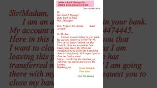 Letter to bank manager for closing bank acount  ytshorts [upl. by Semaj]