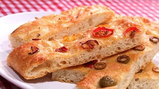 Focaccia  Pan de Pizza Italiano muy Fácil y sin Amasar [upl. by Saimerej318]