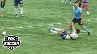 Ref collides with a Vancouver player and MAYHEM ensues  FOX Soccer [upl. by Anairad727]